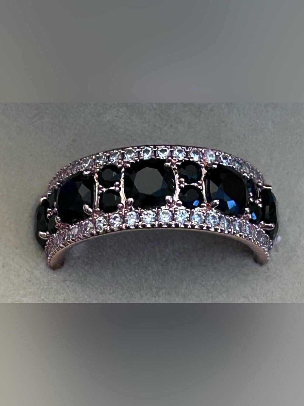 BP Black Onyx & White Crystal Pavé Eternity Band Ring in Rose Gold Setting Size9